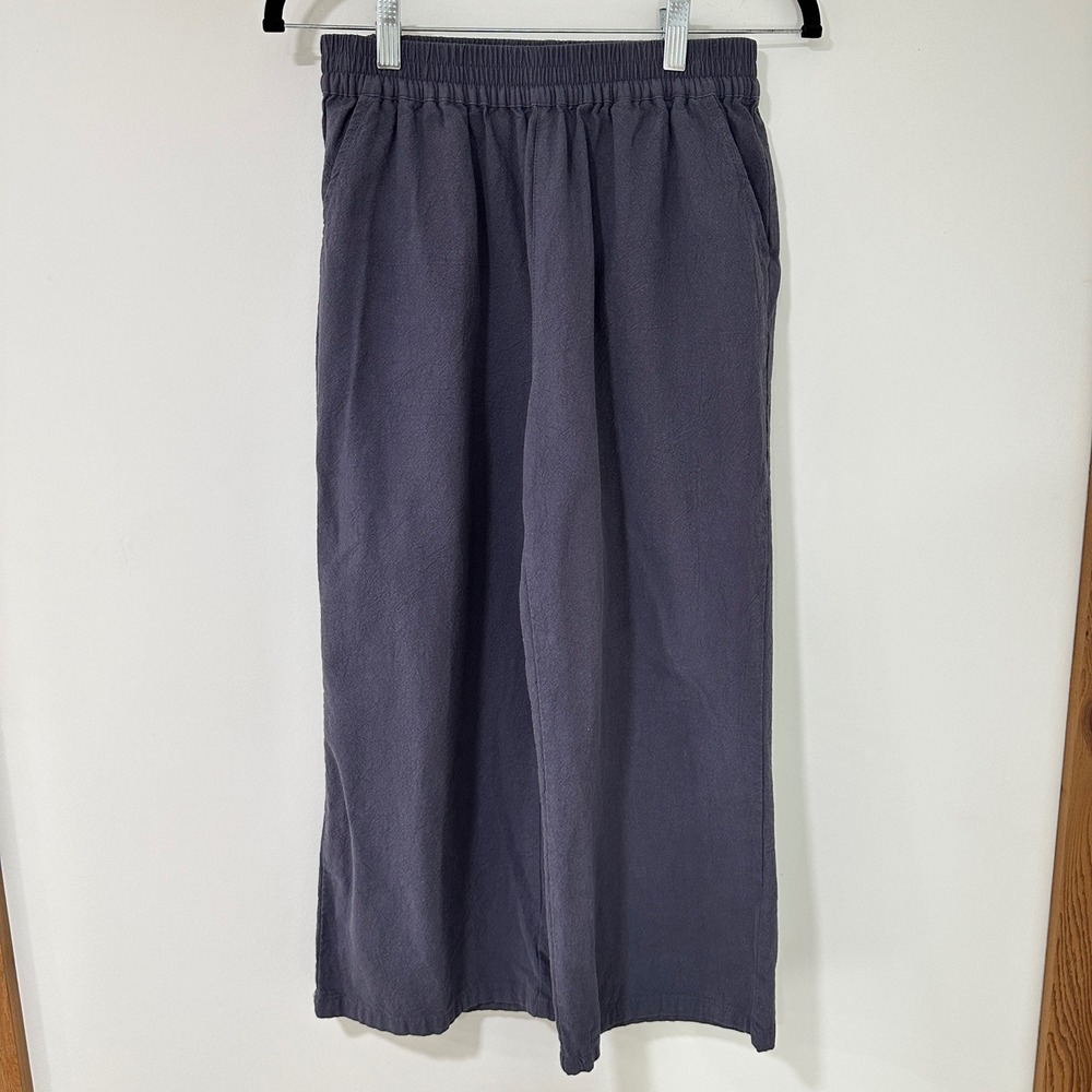 ECUPPER Wide Leg Linen Blend Pants Womens M Gray Elastic‎ Waist | Lagenlook